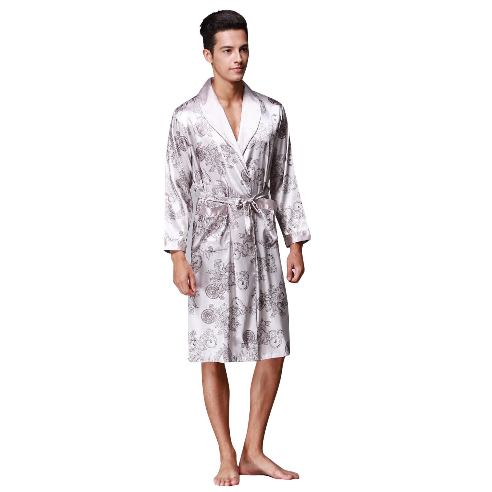 Inner Robe Man Baberdicy Mens Robe Ice Pajamas Nightgown Silk Silk Men'S Printed Long ...