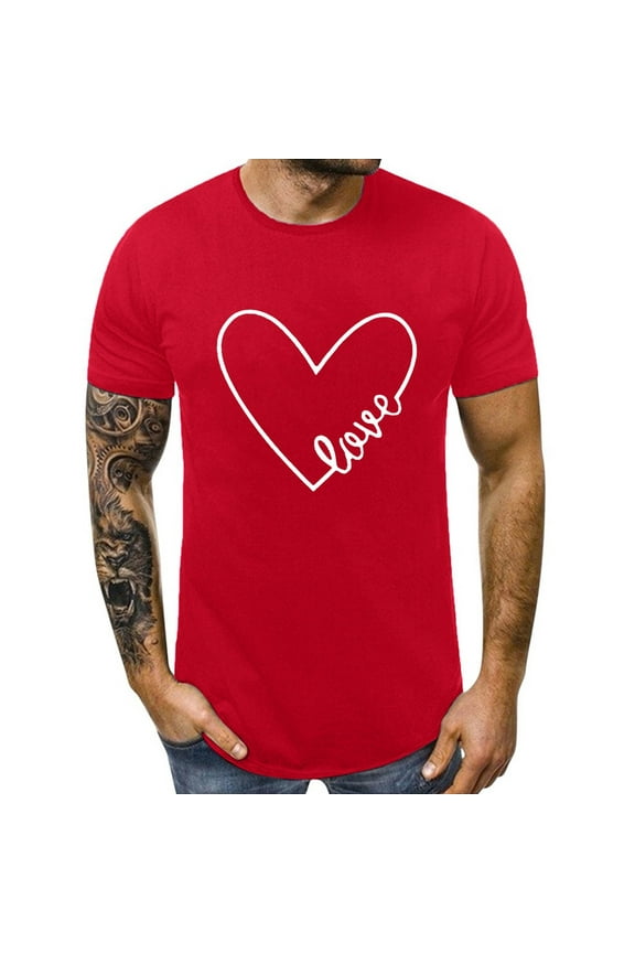 Mens Shirts Men Couples Lover Valentine's Day Short Sleeve Love Letter Print T Shirts Tops Hawaiian Shirt Red