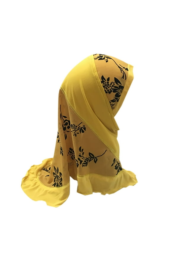 Muslim Girls’ Floral Hijab Set - Full Coverage Breathable Headscarves (Lightweight, Kids’ Daily Wear) A One Size