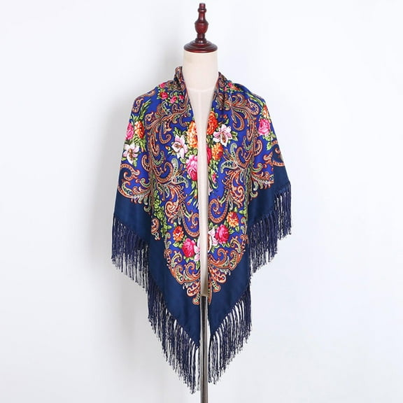 Baberdicy Muslim Scarf - Folk Print Shawl - Tassel Detail - Winter Warmth - Versatile Wrap - Women Lady Muslim Folk-Custom Print Tassel Square Scarf Mrd,One Size
