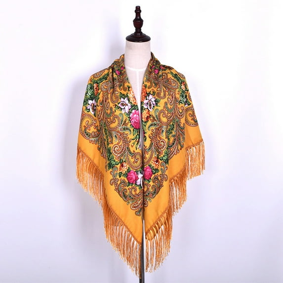 Baberdicy Muslim Scarf - Folk Print Shawl - Tassel Detail - Winter Warmth - Versatile Wrap - Women Lady Muslim Folk-Custom Print Tassel Square Scarf Mrn,One Size