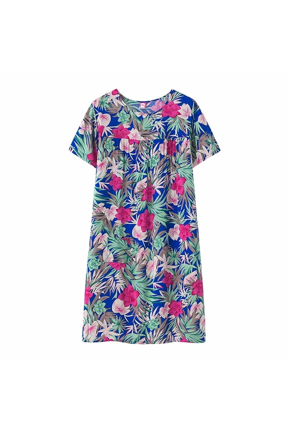 Nightgowns for Women Summer Cotton Silk Short Sleeved Sleep Dress for Middle Women New Loose Fitting Home Wear Elderly Sleepwear Plus Size Dress