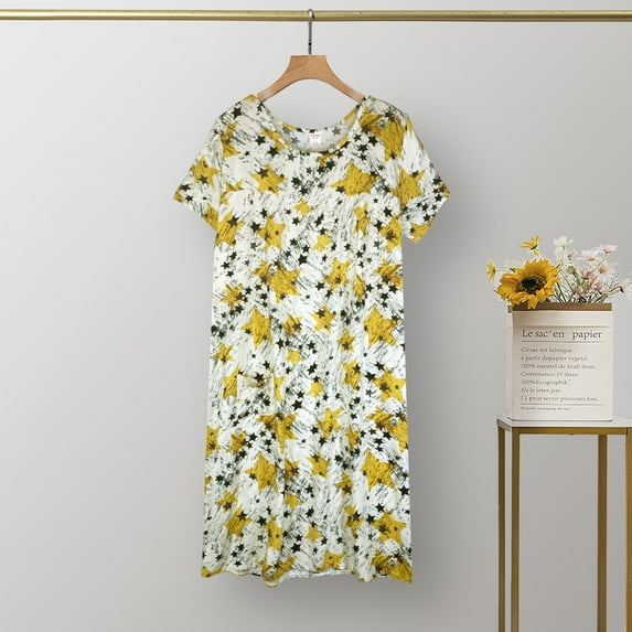 Baberdicy Nightgowns for Women Short Night Gowns Cotton Silk Women's Summer Thin Short Sleeved Sweet Loose Plus Size Dress
