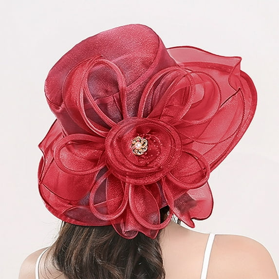 Baberdicy Organza Flower Hat, Ladies Sun Visor Women's Flower Mesh Sun Hat – Organza Wide Brim for Beach & Garden Parties, Sun Hat One Size