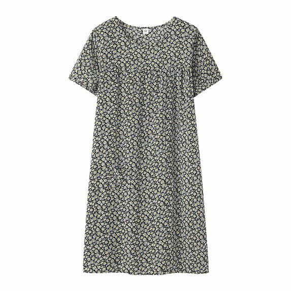 Baberdicy Pajamas for Women, Nightgowns for Women Summer Cotton Silk Short Sleeved Sleep Dress for Middle Aged Women New Loose Fitting Home Wear Elderly Sleepwear Plus Size Dress