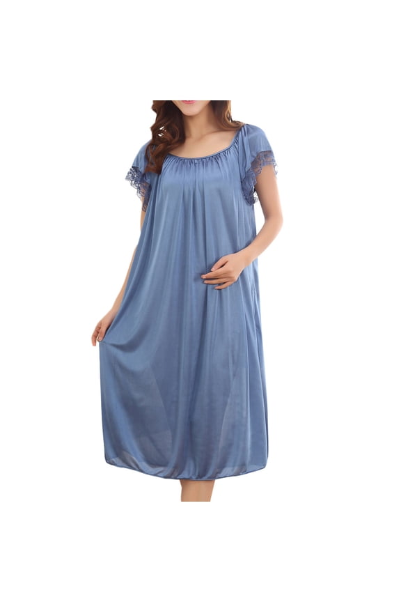 Pajamas for Women, Nightgowns for Women, Women Summer Home Lace Ice Silk Short Sleeve Loose Plus Oversize Nightgown Dress Nightgowns for Women