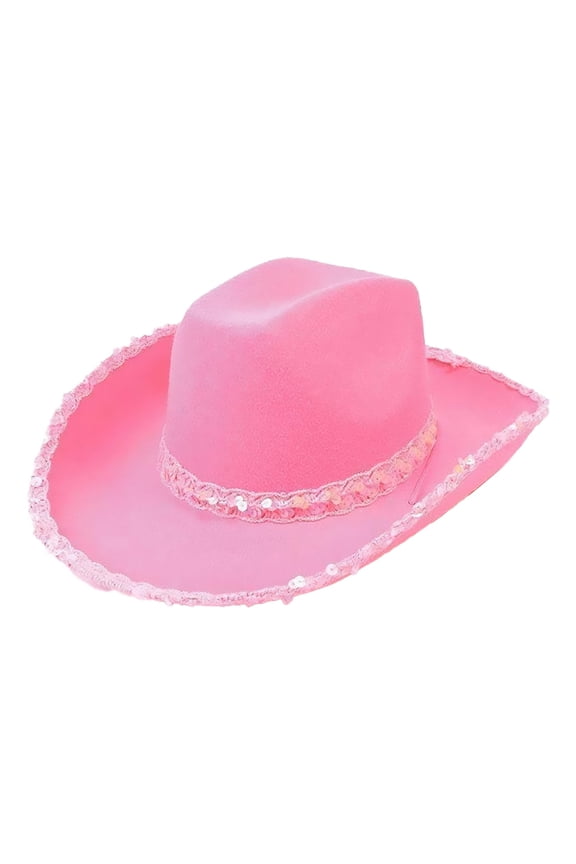 Party Western Hat, Pink Silver-Trim Cowboy Hat – Costume Accessory for Parties, Festivals & Photos | Foam Felt | 57Cm One Size