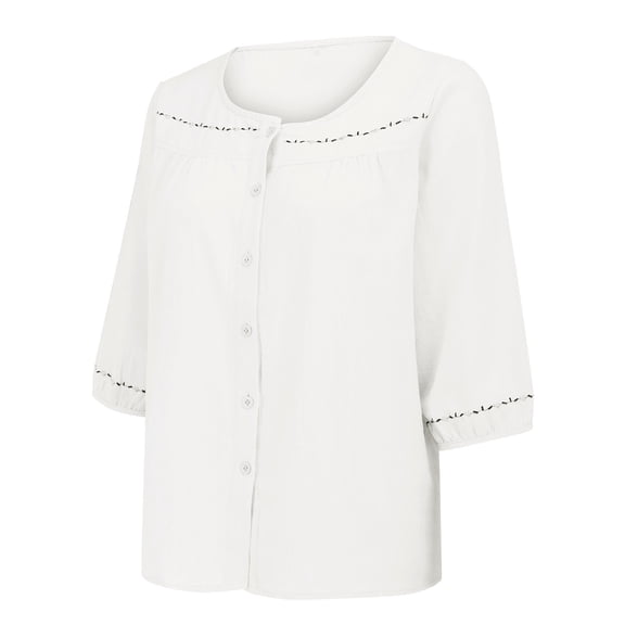 Baberdicy Patchwork Stand Collar Shirt - Women's Ruffled Long Sleeve Blouse, Single Breasted Button Cardigan for Spring/Summer Layering (White | M)