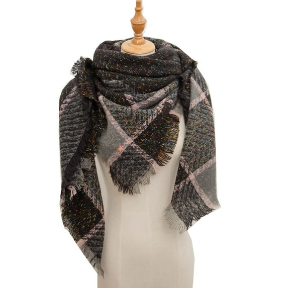 Baberdicy Plaid Triangle Scarf for Women, Bandana Style Neck Wrap, Boho Hair Cover, Ideal for Women Casual Fashion, Hair Accessory, Light Neck Warmer Black
