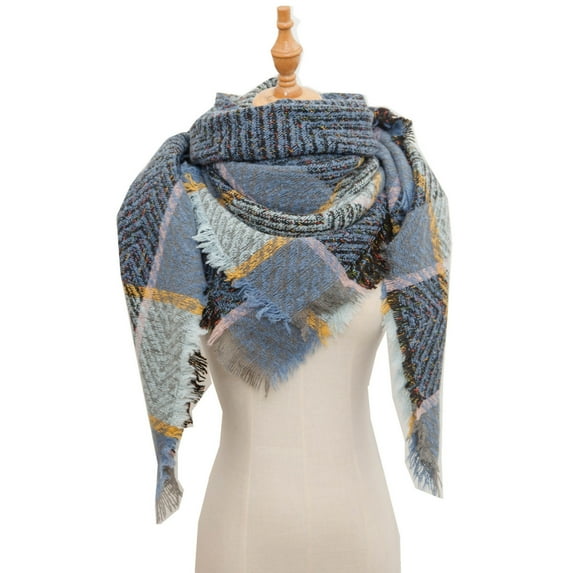 Baberdicy Plaid Triangle Scarf for Women, Bandana Style Neck Wrap, Boho Hair Cover, Ideal for Women Casual Fashion, Hair Accessory, Light Neck Warmer Blue