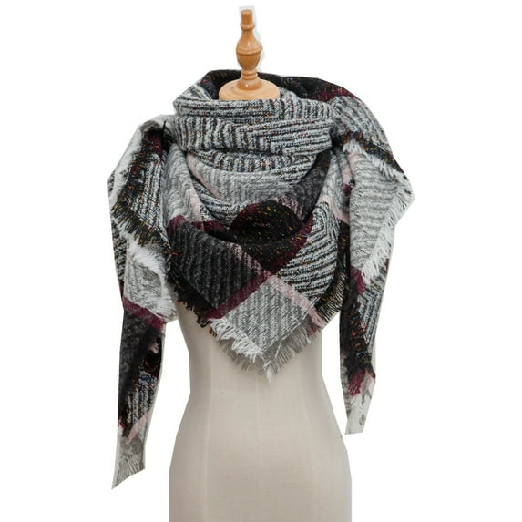 Baberdicy Plaid Triangle Scarf for Women, Bandana Style Neck Wrap, Boho Hair Cover, Ideal for Women Casual Fashion, Hair Accessory, Light Neck Warmer White