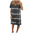 thumbnail image 1 of Baberdicy Plus Size Dress Womens Casual Striped Tie-Dye Print Mini Dress V Neck Loose T-Shirt Dress(S-3Xl) Women Dress Grey L2, 1 of 3