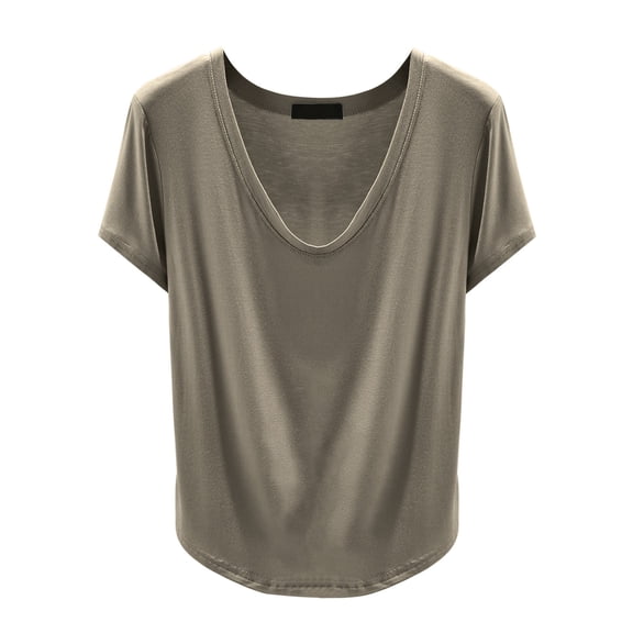 Baberdicy Plus Size U-Neck Modal Tee - Women's Oversized Basic T-Shirt, Breathable Loose Fit Top for Layering or Casual Wear (Grey | XXL)