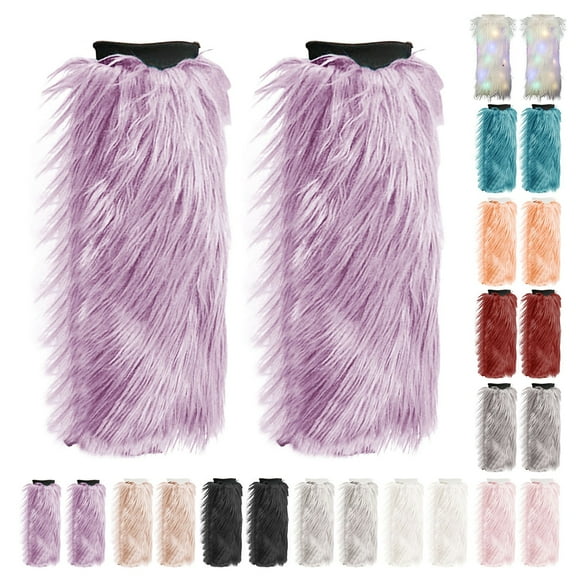 Baberdicy Plush Boot Socks, Long Warm Leg Warmers for Stage Performance,Purple Xxl