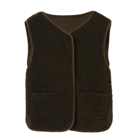 Baberdicy Puffer Vest Lamb Vest Women's 2023 Autumn and Winter New Versatile Outwear Vest Plush Buckle Sweater Vest Coffee