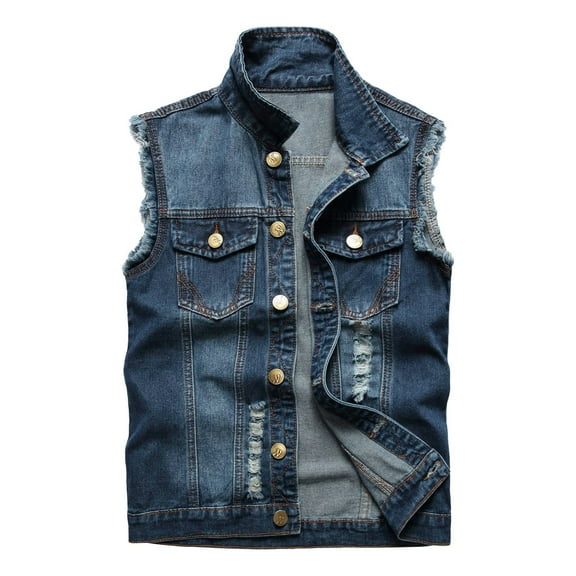Baberdicy Puffer Vest Same Style for Men and Womendenim Vest Men Lapel Sleeveless Slim Fit Retro Ripped Casual JeanVest for Women ( Blue 3Xl )