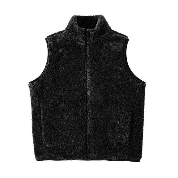 Baberdicy Puffer Vest Women's Large Autumn/Winter Casual Loose Sleeveless Standing Collar Warm Coral Velvet Vest Coat Sweater Vest Black