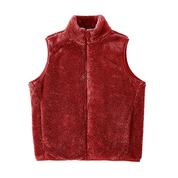 Baberdicy Puffer Vest Women's Large Autumn/Winter Casual Loose Sleeveless Standing Collar Warm Coral Velvet Vest Coat Sweater Vest Wine