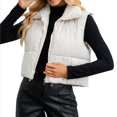 thumbnail image 1 of Baberdicy Puffer Vest Women's Standing Collar Vest Warm Slim Zipper Loose Sleeveless Jacket Womens Vest White, 1 of 8