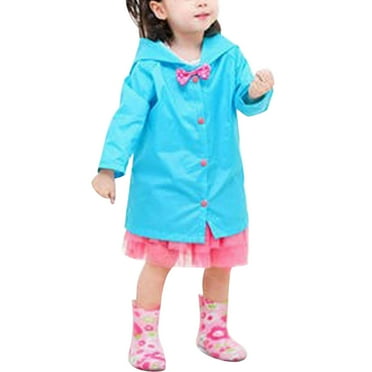 Baberdicy Rain Poncho Kids Hooded Button Down Long Jacket Bow Rainwear Lightweight Raincoat Rain Jacket Blue