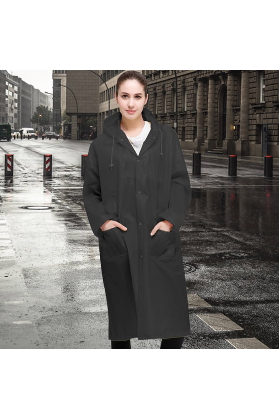 Raincoat Big Deal Unisex Fashion Reusable Button Rain Jacket Coat Hooded Raincoat With Pockets for Adults Teens Clearance!