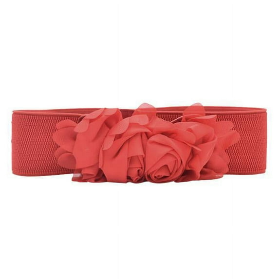 Baberdicy Rd Chiffon Roses Elastic Waistband Belt Red