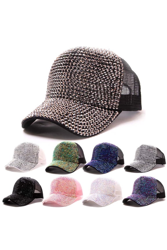 Rhinestone Mesh Baseball Cap, Crystal Embellished Breathable Unisex Sport Hat,Cyan Fits All – Gift Ready