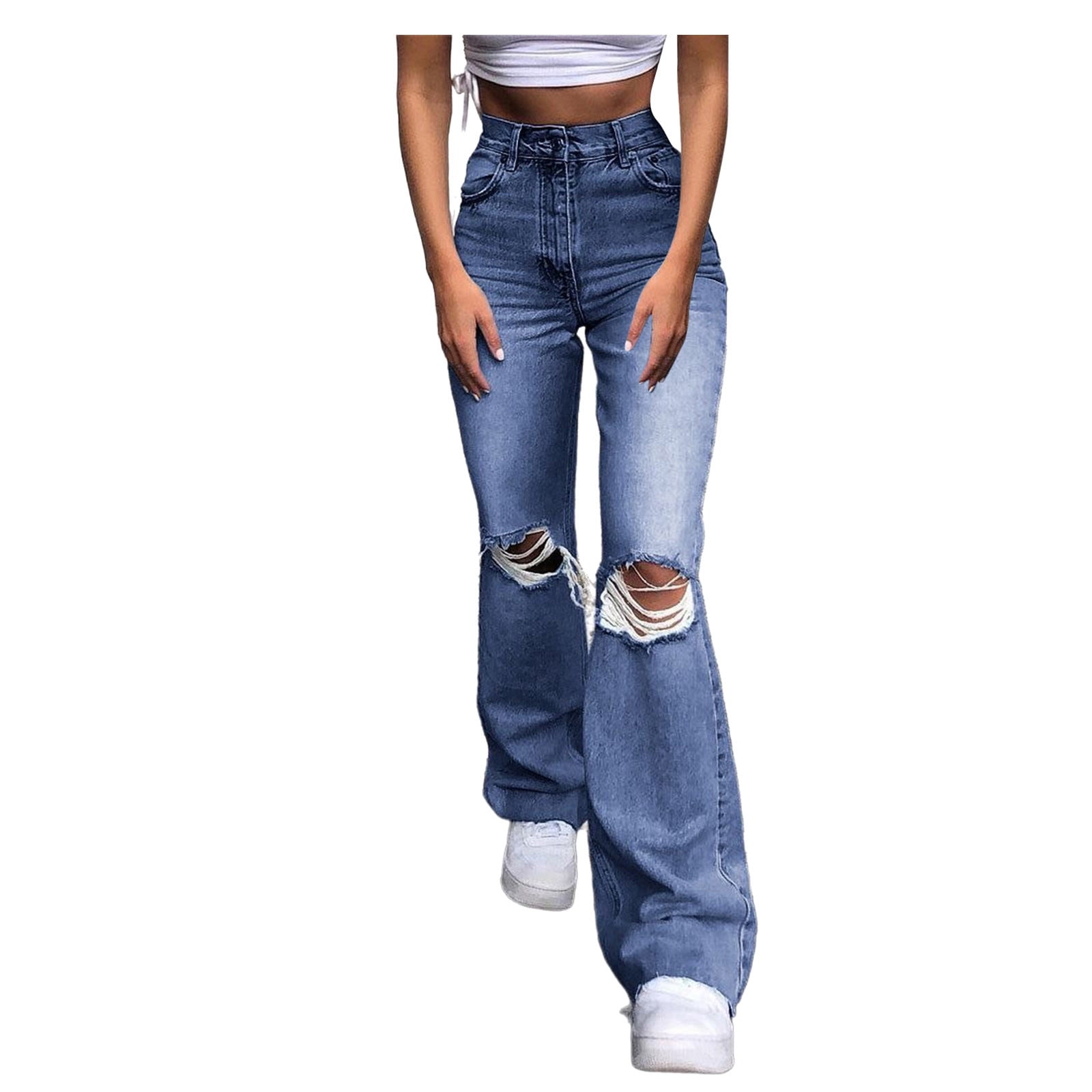 Baberdicy Ripped Baggy Jeans Pocket Loose Trousers Button Pants  