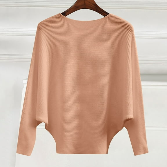 Baberdicy Round Neck Pullover, Women's Sweater Women's Off-Shoulder Pullover – One-Neck Sweater for Date Nights, Brunch Dates & Layering Ribbed Hem, Autumn Tones, Rose Gold, L