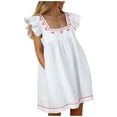 thumbnail image 1 of Baberdicy Ruffle Dress Women Summer Dress Elegant Square Collar Pocket Puffles Short Sleeve Midi Dress Womens Dresses White L2, 1 of 5