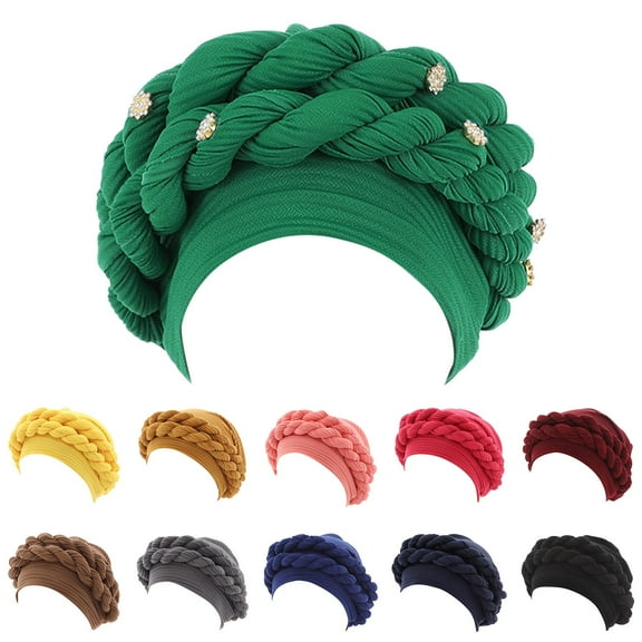 Baberdicy Satin-Lined Sleep Bonnet for Women, Braided Turban Wrap Cap with Beading, Muslim Hair Protection Night Cap,Orange Fits All – Gift Ready