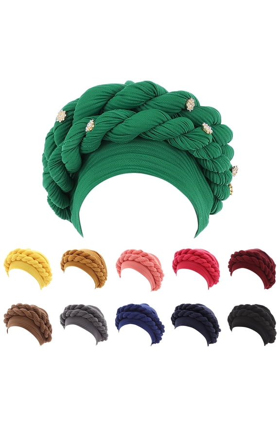 Satin-Lined Sleep Bonnet for Women, Braided Turban Wrap Cap with Beading, Muslim Hair Protection Night Cap,Orange Fits All – Gift Ready