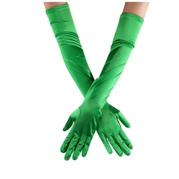 Baberdicy Opera Length Gloves, Women's 1920S Bridal Long Length Gloves, Satin Opera Dance Finger Gloves, Elbow Length Elegant Gloves for Vintage Theme Parties And Weddings Green