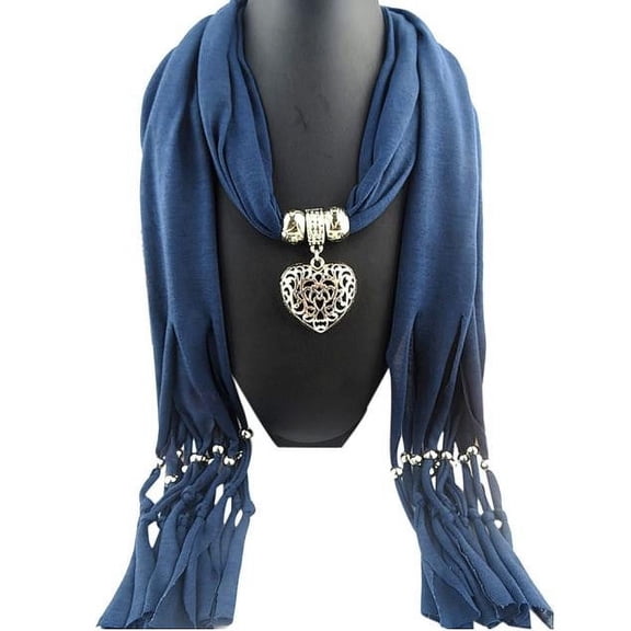Baberdicy Scarf Necklace Women Gemstone Lady Scarves Heart Winter Tassel Warm Scarf Blue