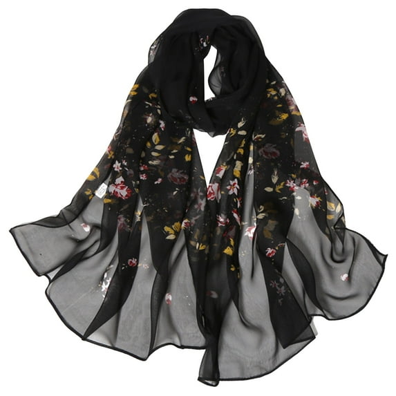Baberdicy Scarf Scarfs for Women Lightweight Print Floral Pattern Scarf Shawl Fashion Scarves Sunscreen Shawls and Wraps for Spring Silk Scarf Black