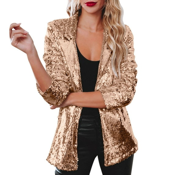 Baberdicy Sequin Blazer for Women Business Casual Women Sequins Blazer Sequin Shimmer Jacket Casual Long Sleeve Glitter Party Shiny Lapel Coat Rave Outerwear Gold Xl Mardi Gras