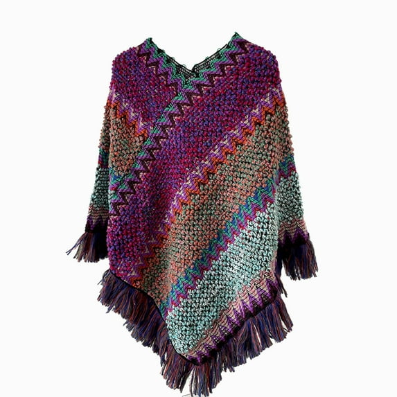 Clearance Baberdicy Shawl Wraps for Women Women Nationl Print Colourful Splice Poncho with Tassels Knitted Shawl Scarf Fringed Wraps for Women Sweater Tassel Hem Shawl Wrap