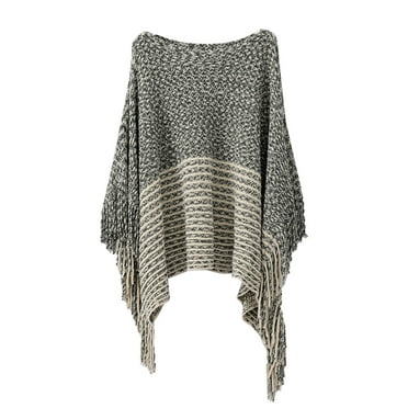 Baberdicy Shawls and Wraps Women off Shoulder Splice Poncho with Tassels Knitted Shawl Scarf Fringed Wraps Pashminas Sweater Pullover Cape Gifts for Women Sweater Tassel Hem Shawl Wrap Cloak