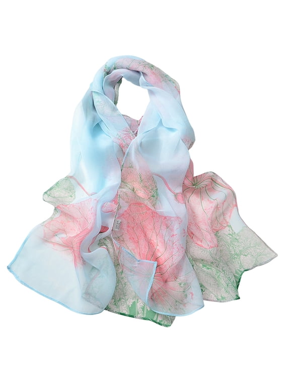 Clearance! Baberdicy Scarfs for Women Lightweight Print Floral Pattern Scarf Shawl Fashion Scarves Sunscreen Shawls and Wraps for Spring Light Blue