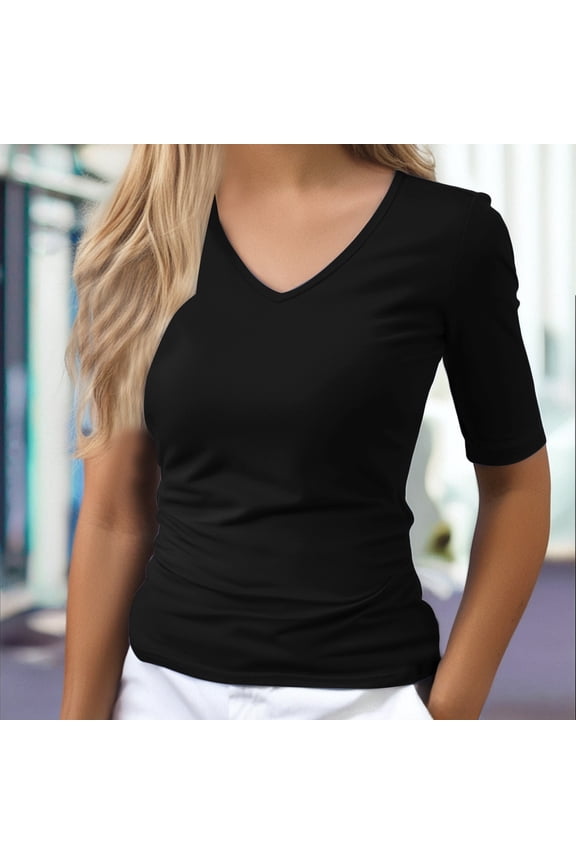 Simple Round Neck Tee, Basic Women's Tee Women's Short Sleeve Top – Ruched Side Basic Tee for Daily Wear, Women's T-Shirt 3Xl