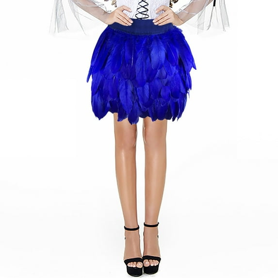 Baberdicy Skirts for Women, Women's European And American Stage Performance Clothing Feather Half Body Skirt Short Skirt Sequin Skirt for Women Blue Mardi Gras