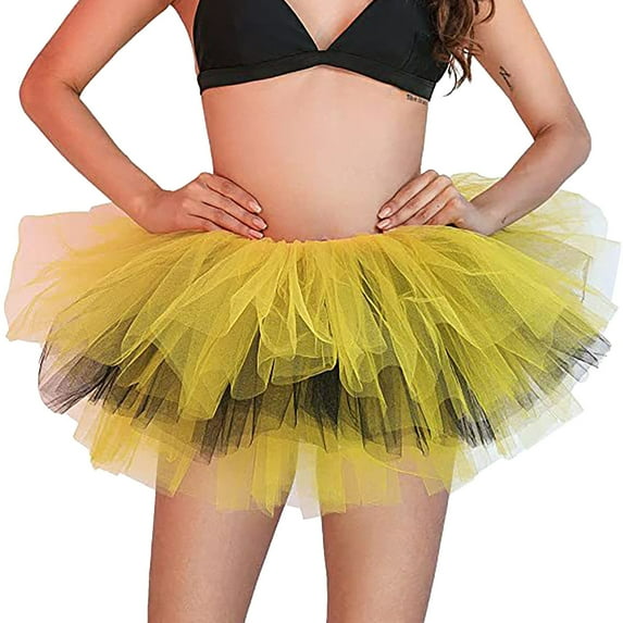 Baberdicy Skirts for Women, Women's Solid Color Mesh Multi Layer Holiday Half Skirt Fluffy Skirt Tutu Skirt Sequin Skirt for Women Yellow Mardi Gras