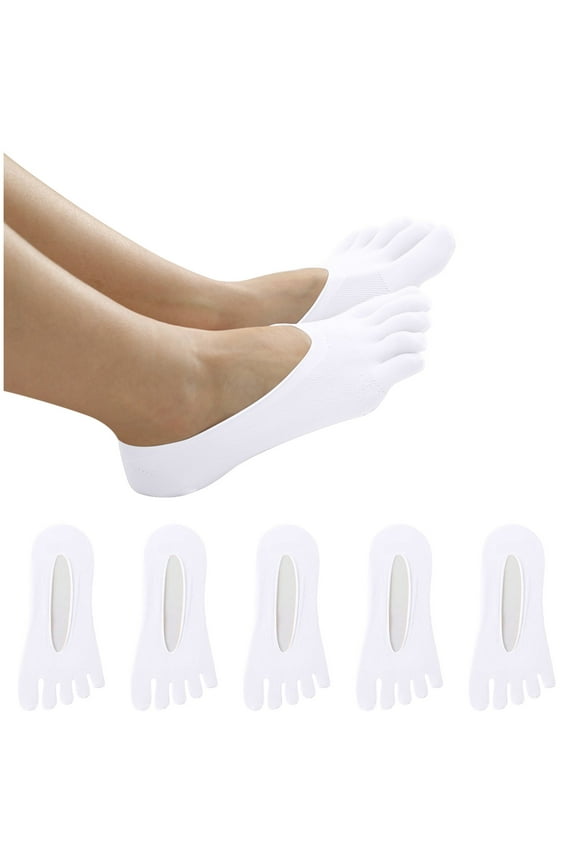 Socks 5Pairs Socks Ankle Women Breathable Toes Liner Mesh Five Friction Socks Mens Socks White