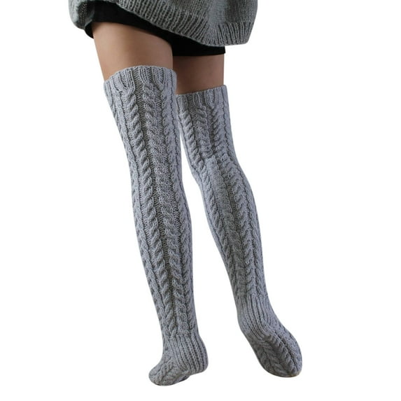 Baberdicy Socks High Stockings for Womens Cable Knit Extra Long Boot Socks Over Knee Thigh Stocking Leg Warmers Thigh High Socks Grey