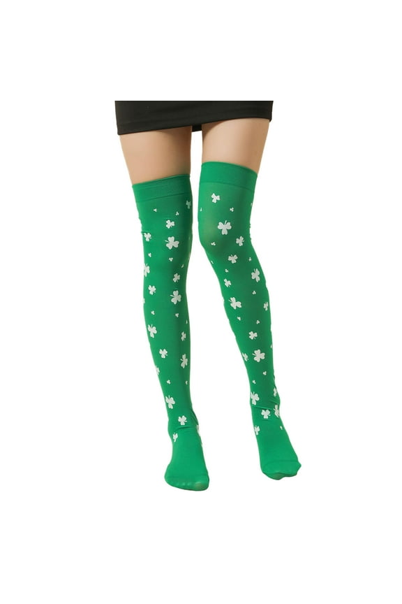Socks St. Patrick'S Day Shamrock Clover Knee Socks Irish White And Green Stripe High Socks for Costume Yoga Pants
