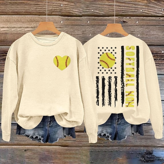 Baberdicy "Softball Mom" Hooded Sweatshirt - Cozy Pullover for Weekend Errands & School Events (Parenting Apparel) Beige, M
