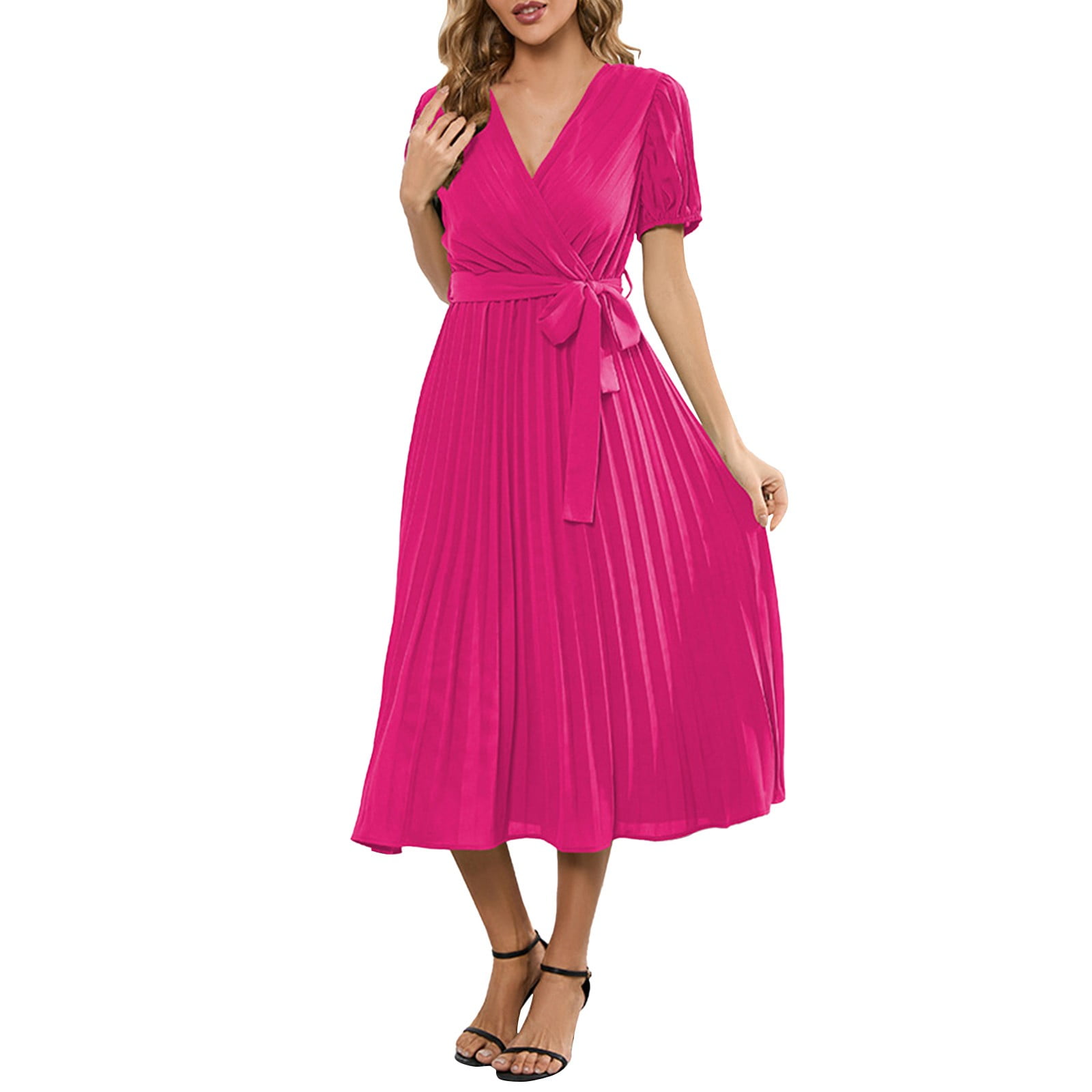 open lace back dress Paris Dreamer Pleated Dress in Hot Pink S / Hot-Pink main image 1