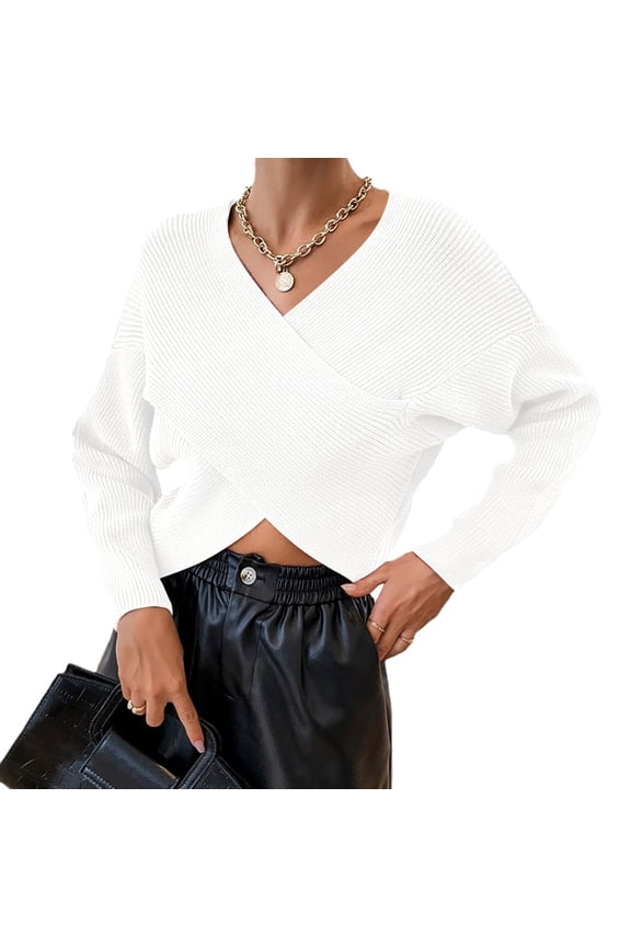 Solid Pullover Sweater, Women's Sweater Women's Off-Shoulder Pullover – One-Neck Sweater for Date Nights, Brunch Dates & Layering Ribbed Hem, Autumn Tones, White, Xxl
