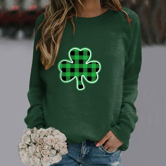 Baberdicy St.Patricks Day Sweatshirt for Women, Womens Autumn And Winter Casual Hooded Sweater Pullover Sweater Womens Sweatshirt Green