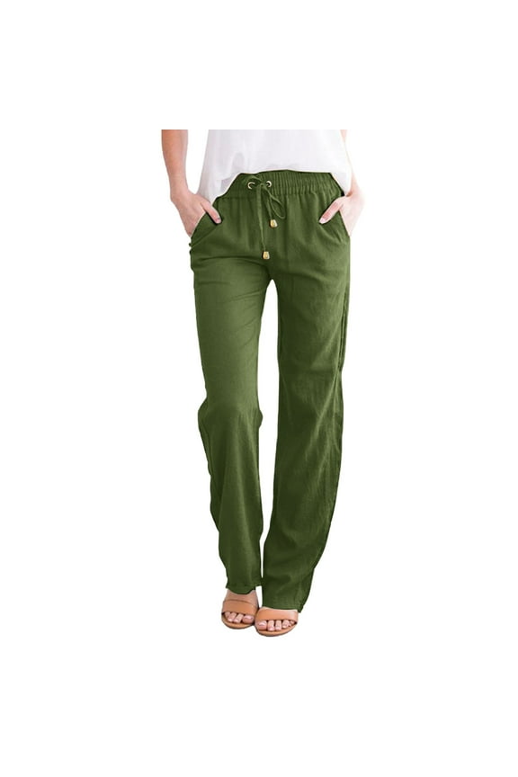 Straight Leg Joggers Sweatpants Solid Straight Pants Waist and Long Women Casual Elastic Drawstring Cotton Pants Women's Wide Leg Pants Army Green S-3Xl